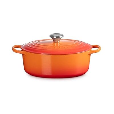 Le Creuset Signature braadpan van geëmailleerd gietijzer met deksel, Ø 27 cm, ovaal, 4,1 liter, 4,425 kg, vulkanisch oranje, 21178270902430 Le Creuset Signature braadpan van geëmailleerd gietijzer met deksel, Ø 27 cm, ovaal, 4,1 liter, 4,425 kg, vulkanisch oranje, 21178270902430