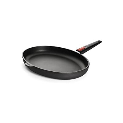 Woll Nowo Ovale titanium vispan, 38 x 28,4 cm, hoogte 5 cm, met afneembare handgreep, geschikt voor glaskeramiek, gas, elektrisch, halogeen, niet geschikt voor inductie, gietijzer Woll Nowo Ovale titanium vispan, 38 x 28,4 cm, hoogte 5 cm, met afneembare handgreep, geschikt voor glaskeramiek, gas, elektrisch, halogeen, niet geschikt voor inductie, gietijzer