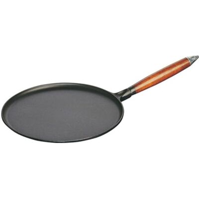 STAUB Gietijzeren pan, gietijzer, mat zwart, 28 cm Inclusief verdeler en spatel van hout, binnenkant van mat zwart email, gemaakt in Frankrijk STAUB Gietijzeren pan, gietijzer, mat zwart, 28 cm Inclusief verdeler en spatel van hout, binnenkant van mat zwart email, gemaakt in Frankrijk