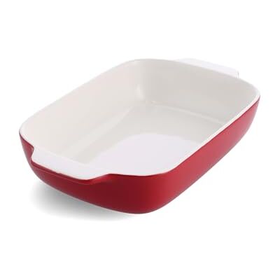 KitchenAid Stoneware Rechthoekige ovenschaal van keramiek met bamboedeksel, 32 cm/3,8 l, PFAS-vrij, ruimtebesparend, ovenbestendig tot 260 °C, vaatwasmachinebestendig, Empire Red KitchenAid Stoneware Rechthoekige ovenschaal van keramiek met bamboedeksel, 32 cm/3,8 l, PFAS-vrij, ruimtebesparend, ovenbestendig tot 260 °C, vaatwasmachinebestendig, Empire Red