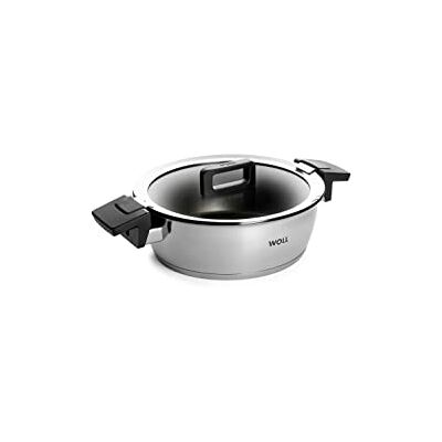 Woll 824NC kookpan van roestvrij staal voor inductiekookplaten, diameter 24 cm, hoogte 7 cm, 3,6 l, met multifunctioneel glazen deksel in doos Woll 824NC kookpan van roestvrij staal voor inductiekookplaten, diameter 24 cm, hoogte 7 cm, 3,6 l, met multifunctioneel glazen deksel in doos