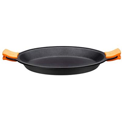 BRA Efficiënt Paëlla-schaal, 32 cm, gegoten aluminium met PFOA-vrije Teflon Platinum Plus antiaanbaklaag, afneembare siliconen handgrepen BRA Efficiënt Paëlla-schaal, 32 cm, gegoten aluminium met PFOA-vrije Teflon Platinum Plus antiaanbaklaag, afneembare siliconen handgrepen