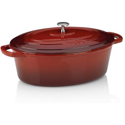kela 11942 11943 Braadpan met deksel, gietijzer, laagje email, hoge warmte-opslag, geschikt voor inductiekookplaten, 6 l, rood, ovaal, Calido, één maat kela 11942 11943 Braadpan met deksel, gietijzer, laagje email, hoge warmte-opslag, geschikt voor inductiekookplaten, 6 l, rood, ovaal, Calido, één maat