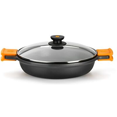 BRA Efficient Lage kookpan 16 cm, gegoten aluminium, met antiaanbaklaag Teflon Platiunm Plus zonder PFOA, met glazen deksel en afneembare siliconen handgrepen, voor alle warmtebronnen inclusief inductie BRA Efficient Lage kookpan 16 cm, gegoten aluminium, met antiaanbaklaag Teflon Platiunm Plus zonder PFOA, met glazen deksel en afneembare siliconen handgrepen, voor alle warmtebronnen inclusief inductie