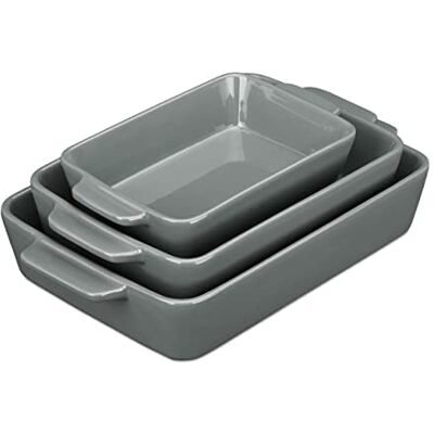 Relaxdays Set van 3 vierkante keramische ovenschalen voor lasagne, gratin, tiramisu, vaatwasmachinebestendig, grijs Relaxdays Set van 3 vierkante keramische ovenschalen voor lasagne, gratin, tiramisu, vaatwasmachinebestendig, grijs