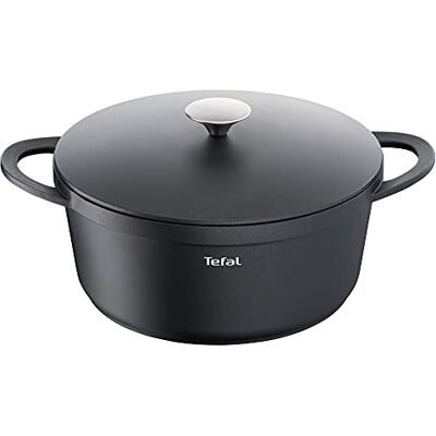 Tefal Trattoria, Gietijzeren stoofpan van aluminium, 28 cm, antiaanbaklaag, langzaam koken en stoven, compatibel met alle warmtebronnen, inclusief inductie, zwart, E2185374 Tefal Trattoria, Gietijzeren stoofpan van aluminium, 28 cm, antiaanbaklaag, langzaam koken en stoven, compatibel met alle warmtebronnen, inclusief inductie, zwart, E2185374