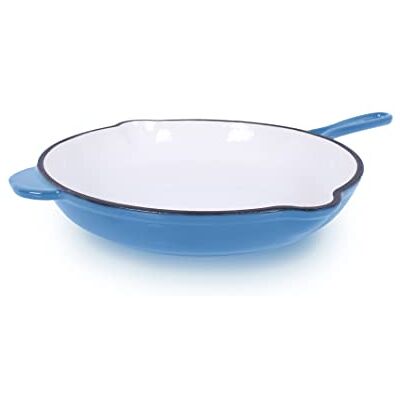 ECHTWERK Braadpan van gietijzer met geëmailleerde coating, gietijzeren pan, pan met twee handgrepen en schenktuit, geschikt voor oven, barbecue, barbecue en inductie, crème, Ø 26,5 cm, lichtblauw ECHTWERK Braadpan van gietijzer met geëmailleerde coating, gietijzeren pan, pan met twee handgrepen en schenktuit, geschikt voor oven, barbecue, barbecue en inductie, crème, Ø 26,5 cm, lichtblauw