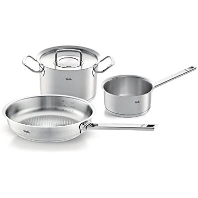 Fissler OriginalProfi Collection Lot de 3 casseroles en acier inoxydable avec couvercle en métal (1 casserole, 1 poêle non revêtue, 1 casserole sans couvercle) – Induction Fissler OriginalProfi Collection Lot de 3 casseroles en acier inoxydable avec couvercle en métal (1 casserole, 1 poêle non revêtue, 1 casserole sans couvercle) – Induction