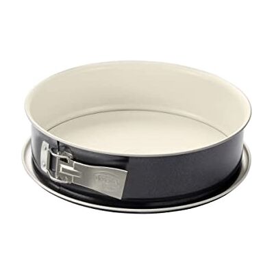 Dr. Oetker Springvorm, diameter 28 cm, taartvorm met platte bodem, ronde taartvorm van staal met keramische versterkte antiaanbaklaag (kleur: crème/antraciet). Hoeveelheid: Dr. Oetker Springvorm, diameter 28 cm, taartvorm met platte bodem, ronde taartvorm van staal met keramische versterkte antiaanbaklaag (kleur: crème/antraciet). Hoeveelheid: