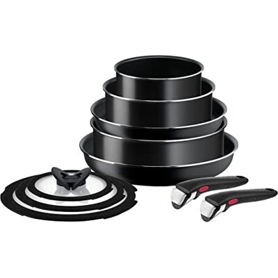 Tefal Ingenio Easy ON Set de Casseroles et Poêles, 10 Pièces, Empilable, Poignée Amovible, Gain de Place, Antiadhésif, Noir, L1599143 Tefal Ingenio Easy ON Set de Casseroles et Poêles, 10 Pièces, Empilable, Poignée Amovible, Gain de Place, Antiadhésif, Noir, L1599143