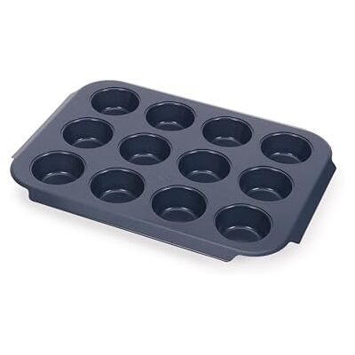 Joseph Joseph Nest™ Muffinplaat met antiaanbaklaag, 12 kopjes, koolstofstaal, handgrepen gemakkelijk te trekken, stapelbaar, 10 jaar garantie Joseph Joseph Nest™ Muffinplaat met antiaanbaklaag, 12 kopjes, koolstofstaal, handgrepen gemakkelijk te trekken, stapelbaar, 10 jaar garantie
