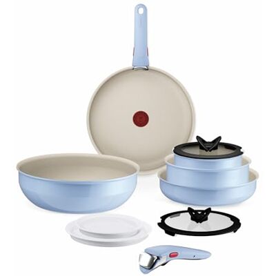 Tefal L827SB04 Ingenio Serenity, kookgerei, 11-delig, antiaanbaklaag, veilige afneembare handgrepen, stapelbaar ontwerp Tefal L827SB04 Ingenio Serenity, kookgerei, 11-delig, antiaanbaklaag, veilige afneembare handgrepen, stapelbaar ontwerp