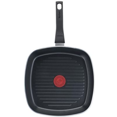 Tefal Easy Cook & Clean, grillpan 26 cm, antiaanbaklaag, thermo-signaal, stabiele bodem, gezond koken, zwart, B5554032 Tefal Easy Cook & Clean, grillpan 26 cm, antiaanbaklaag, thermo-signaal, stabiele bodem, gezond koken, zwart, B5554032