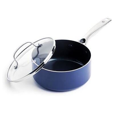 Blue Diamond Cookware Keramische pan met antiaanbaklaag, diamantdoordrenkt, met deksel, 16 cm/1,6 l, PFAS-vrij, inductie, vaatwasmachinebestendig, ovenbestendig, blauw Blue Diamond Cookware Keramische pan met antiaanbaklaag, diamantdoordrenkt, met deksel, 16 cm/1,6 l, PFAS-vrij, inductie, vaatwasmachinebestendig, ovenbestendig, blauw