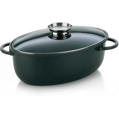 kela 15153 Braadpan, glazen deksel met aromaknop, gegoten aluminium (5 mm), antiaanbaklaag, geschikt voor inductiekookplaten, 8 l, Kerros, zwart kela 15153 Braadpan, glazen deksel met aromaknop, gegoten aluminium (5 mm), antiaanbaklaag, geschikt voor inductiekookplaten, 8 l, Kerros, zwart