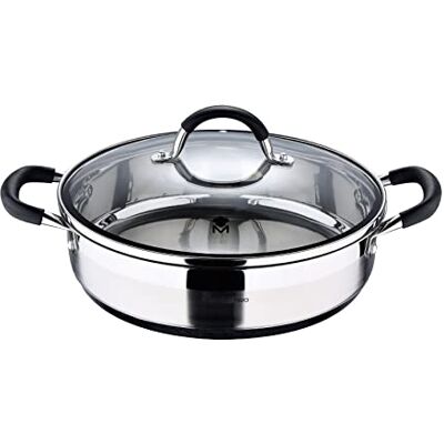 MasterPRO Lage pan van 3,8 l, 28 x 7 cm, Foodies collectie Roestvrij staal Antiaanbaklaag Ergonomische handgreep Geschikt voor alle keukens Vrij van giftige stoffen MasterPRO Lage pan van 3,8 l, 28 x 7 cm, Foodies collectie Roestvrij staal Antiaanbaklaag Ergonomische handgreep Geschikt voor alle keukens Vrij van giftige stoffen