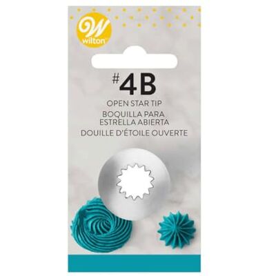Wilton #4B Open Star Bakspuit, Professionele Metalen Spuitbus Herbruikbaar Glazuur Mondstuk voor Taarten, Muffins en Cupcakes Decoratie Wilton #4B Open Star Bakspuit, Professionele Metalen Spuitbus Herbruikbaar Glazuur Mondstuk voor Taarten, Muffins en Cupcakes Decoratie