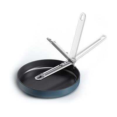 Joseph Joseph Space Pan 24 cm, inklapbare handgreep, ruimtebesparend, inductie en oven, antiaanbaklaag van keramiek Joseph Joseph Space Pan 24 cm, inklapbare handgreep, ruimtebesparend, inductie en oven, antiaanbaklaag van keramiek