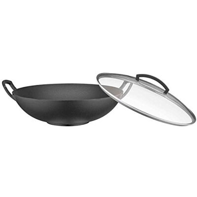 Spring 1692120635 gietijzeren wok met glazen deksel, 35 cm Spring 1692120635 gietijzeren wok met glazen deksel, 35 cm