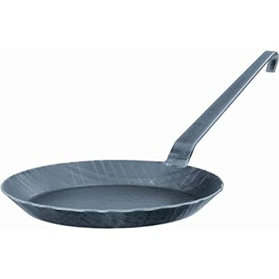 RÖSLE Braadpan van smeedijzer, serie 1888, voor knapperige aardappelen en kort gefrituurd vlees, haakstijl, geschikt voor barbecue en inductie, zwart, 24 cm RÖSLE Braadpan van smeedijzer, serie 1888, voor knapperige aardappelen en kort gefrituurd vlees, haakstijl, geschikt voor barbecue en inductie, zwart, 24 cm