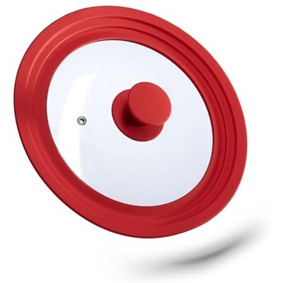 Relaxdays 10027987_47 flexibel deksel, glas, universeel, siliconen rand, stoomgat, potten, pannen, diameter 20-24 cm, rood Relaxdays 10027987_47 flexibel deksel, glas, universeel, siliconen rand, stoomgat, potten, pannen, diameter 20-24 cm, rood