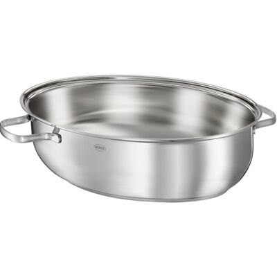 RÖSLE ELEGANCE Ovale braadpan met multifunctioneel deksel met ProPlex antiaanbaklaag, roestvrij staal 18/10, zilver/zwart, PFOA-vrij, ovenbestendig, geschikt voor inductie RÖSLE ELEGANCE Ovale braadpan met multifunctioneel deksel met ProPlex antiaanbaklaag, roestvrij staal 18/10, zilver/zwart, PFOA-vrij, ovenbestendig, geschikt voor inductie