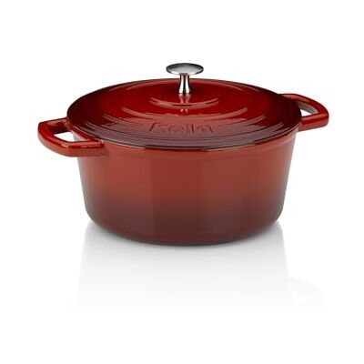 kela 11941 Braadpan met deksel, gietijzer, laagje email, hoge warmte-opslag, geschikt voor inductiekookplaten, 4 l, rood, rond, Calido, één maat kela 11941 Braadpan met deksel, gietijzer, laagje email, hoge warmte-opslag, geschikt voor inductiekookplaten, 4 l, rood, rond, Calido, één maat