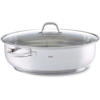 Fissler Ovale braadpan van roestvrij staal (8,8 liter Ø 38 cm) met glazen deksel, oven- en vaatwasmachinebestendig, inductie, zilver Fissler Ovale braadpan van roestvrij staal (8,8 liter Ø 38 cm) met glazen deksel, oven- en vaatwasmachinebestendig, inductie, zilver