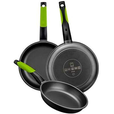 BRA Prior Set van 3 pannen 18-22-26 cm, gegoten aluminium met Teflon antiaanbaklaag, innovaties zonder PFOA, compatibel met alle warmtebronnen, inclusief inductie, inclusief 2 onderzetters Safe BRA Prior Set van 3 pannen 18-22-26 cm, gegoten aluminium met Teflon antiaanbaklaag, innovaties zonder PFOA, compatibel met alle warmtebronnen, inclusief inductie, inclusief 2 onderzetters Safe