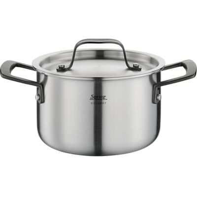 Spring Gourmet meerlaagse braadpan met roestvrijstalen deksel, ovenbestendig, met binnenschaal, diameter 16 cm, hoogte 10 cm, 2 liter, zwart Spring Gourmet meerlaagse braadpan met roestvrijstalen deksel, ovenbestendig, met binnenschaal, diameter 16 cm, hoogte 10 cm, 2 liter, zwart