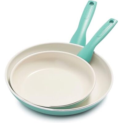 GreenPan Rio koekenpannenset, 20 en 26 cm, met antiaanbaklaag, gezond keramiek, PFAS-vrij, vaatwasmachinebestendig, turquoise GreenPan Rio koekenpannenset, 20 en 26 cm, met antiaanbaklaag, gezond keramiek, PFAS-vrij, vaatwasmachinebestendig, turquoise