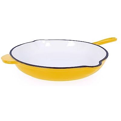 ECHTWERK Braadpan van gietijzer met geëmailleerde coating, braadpan met twee handgrepen en schenktuit, geschikt voor ovens, grills, BBQ en inductie, Ø 26,5 cm, geel ECHTWERK Braadpan van gietijzer met geëmailleerde coating, braadpan met twee handgrepen en schenktuit, geschikt voor ovens, grills, BBQ en inductie, Ø 26,5 cm, geel