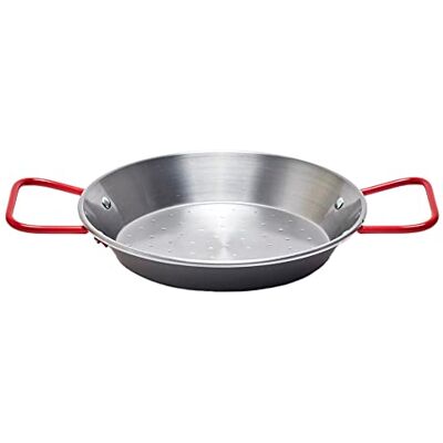 Garcima La Ideal Paella-pan, 20 cm, staal, gepolijst, zilver/rood Garcima La Ideal Paella-pan, 20 cm, staal, gepolijst, zilver/rood