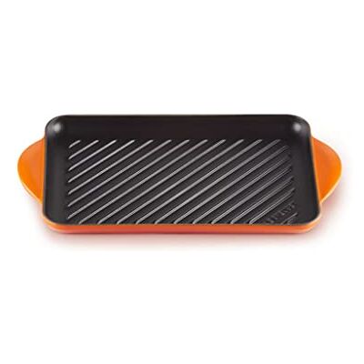 Le Creuset Geëmailleerde gietijzeren rechthoekige grillpan, voor vetarm koken op alle soorten kookplaten, inclusief inductie, 32,5 cm, vulkanisch, 202023209 Le Creuset Geëmailleerde gietijzeren rechthoekige grillpan, voor vetarm koken op alle soorten kookplaten, inclusief inductie, 32,5 cm, vulkanisch, 202023209