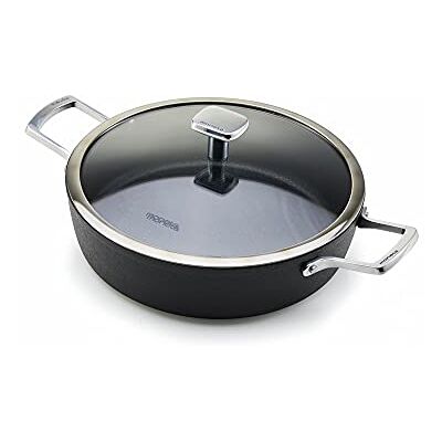 Moneta Pan van aluminium met antiaanbaklaag, deksel van transparant glas, 2 handgrepen van roestvrij staal, munt uit de lijn Armonia – diameter 28 cm, gemaakt in Italië Moneta Pan van aluminium met antiaanbaklaag, deksel van transparant glas, 2 handgrepen van roestvrij staal, munt uit de lijn Armonia – diameter 28 cm, gemaakt in Italië