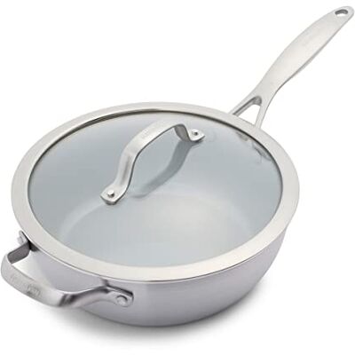 GreenPan Venice Pro Kokspan, anti-aanbaklaag, roestvrij staal, PFAS-vrij, 24 cm/3,4 l, zilverkleurig GreenPan Venice Pro Kokspan, anti-aanbaklaag, roestvrij staal, PFAS-vrij, 24 cm/3,4 l, zilverkleurig