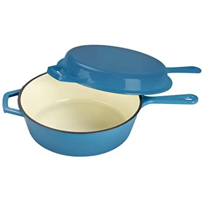 ECHTWERK 2-in-1 stoofpan en pan Gietijzeren stoofpan met deksel Gietijzeren stoofpan met geëmailleerde coating Geschikt voor oven, barbecue, barbecue en inductie Lichtblauw 2,5 liter Ø 25,2 cm ECHTWERK 2-in-1 stoofpan en pan Gietijzeren stoofpan met deksel Gietijzeren stoofpan met geëmailleerde coating Geschikt voor oven, barbecue, barbecue en inductie Lichtblauw 2,5 liter Ø 25,2 cm