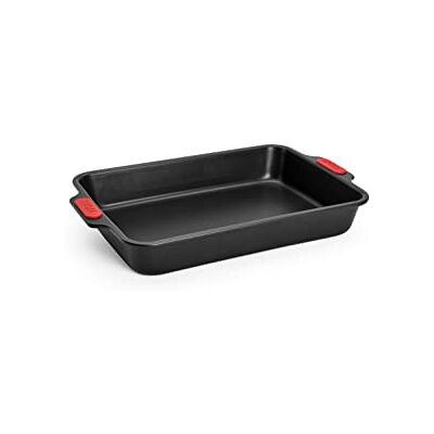 Woll Bakeware Rechthoekige bakvorm 33 x 23 cm, taartvorm met siliconen handgrepen, hittebestendig tot 230 °C, PFAS-vrij, tweelaagse antiaanbaklaag, gealuminiseerd staal, zwart Woll Bakeware Rechthoekige bakvorm 33 x 23 cm, taartvorm met siliconen handgrepen, hittebestendig tot 230 °C, PFAS-vrij, tweelaagse antiaanbaklaag, gealuminiseerd staal, zwart