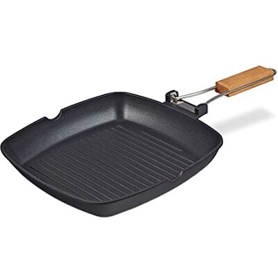 Relaxdays Grillpan, inductie, antislipcoating, inklapbare handgreep, van aluminium voor steaks, 29 x 29 cm. Relaxdays Grillpan, inductie, antislipcoating, inklapbare handgreep, van aluminium voor steaks, 29 x 29 cm.