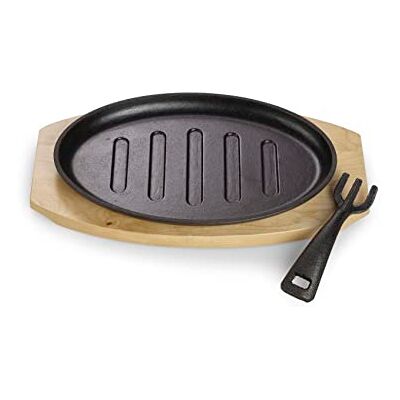 ECHTWERK Gietijzeren serveerpan met grillband en serveerplank, afneembare handgreep, reeds gebakken, geschikt voor oven, barbecue, barbecue en inductie, ideaal voor koken en serveren ECHTWERK Gietijzeren serveerpan met grillband en serveerplank, afneembare handgreep, reeds gebakken, geschikt voor oven, barbecue, barbecue en inductie, ideaal voor koken en serveren