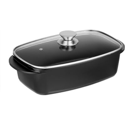 Relaxdays Ovenschaal met glazen deksel, braadpan, 5 l, antislip, voor elektrische en gasfornuizen, zwart Relaxdays Ovenschaal met glazen deksel, braadpan, 5 l, antislip, voor elektrische en gasfornuizen, zwart
