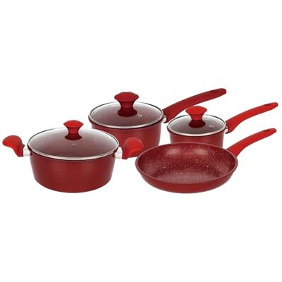 Herzberg , HG04715-RED pannenset met antiaanbaklaag, warmteopslag, ergonomische handgrepen, gemakkelijk te reinigen, 7-delig, rood Herzberg , HG04715-RED pannenset met antiaanbaklaag, warmteopslag, ergonomische handgrepen, gemakkelijk te reinigen, 7-delig, rood