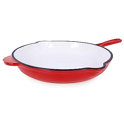ECHTWERK Gietijzeren geëmailleerde braadpan, gietijzeren pan, braadpan met twee handgrepen en schenktuit, geschikt voor ovens, grills, BBQ en inductie, Ø 26,5 cm, rood ECHTWERK Gietijzeren geëmailleerde braadpan, gietijzeren pan, braadpan met twee handgrepen en schenktuit, geschikt voor ovens, grills, BBQ en inductie, Ø 26,5 cm, rood