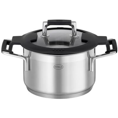 RÖSLE SILENCE PRO Kookpan, hoogwaardige universele pan van roestvrij staal 18/10, 16 cm, glazen deksel, schaalverdeling aan de binnenkant, geschikt voor inductie, vaatwasmachinebestendig RÖSLE SILENCE PRO Kookpan, hoogwaardige universele pan van roestvrij staal 18/10, 16 cm, glazen deksel, schaalverdeling aan de binnenkant, geschikt voor inductie, vaatwasmachinebestendig