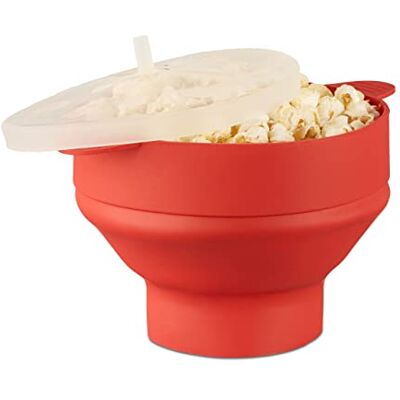 Relaxdays magnetron siliconen popcorn maker, opvouwbaar, olie-vrij, BPA-vrij, rood Relaxdays magnetron siliconen popcorn maker, opvouwbaar, olie-vrij, BPA-vrij, rood