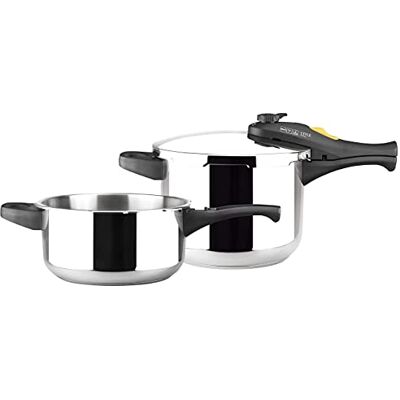 Magefesa Stijl: snelle express-pannenset 3 + 6 l, roestvrij staal 18/10, gezonde keuken, thermodiffuserbodem, hittebestendige handgrepen, inductie Magefesa Stijl: snelle express-pannenset 3 + 6 l, roestvrij staal 18/10, gezonde keuken, thermodiffuserbodem, hittebestendige handgrepen, inductie