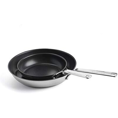 KitchenAid Stainless Steel PFAS-vrije keramische braadpannenset van roestvrij staal, 20 cm en 28 cm, inductie- en ovenbestendig, zilverkleurig KitchenAid Stainless Steel PFAS-vrije keramische braadpannenset van roestvrij staal, 20 cm en 28 cm, inductie- en ovenbestendig, zilverkleurig