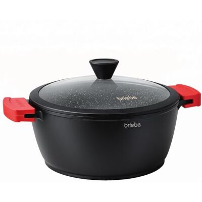 briebe Black Titanium Kookpan, inductie, antiaanbaklaag, titanium, steelpan 28 cm, gegoten aluminium, PFOA-vrije coating, glazen deksel, siliconen handgrepen, glaskeramiek, gas, oven briebe Black Titanium Kookpan, inductie, antiaanbaklaag, titanium, steelpan 28 cm, gegoten aluminium, PFOA-vrije coating, glazen deksel, siliconen handgrepen, glaskeramiek, gas, oven