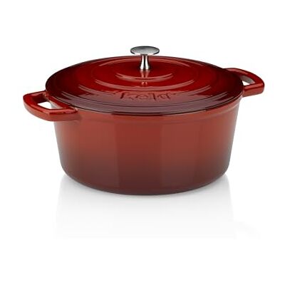 kela 11948 Braadpan met deksel, gietijzer, laagje email, hoge warmte-opslag, geschikt voor inductiekookplaten, 5 l, rood, rond, Calido kela 11948 Braadpan met deksel, gietijzer, laagje email, hoge warmte-opslag, geschikt voor inductiekookplaten, 5 l, rood, rond, Calido