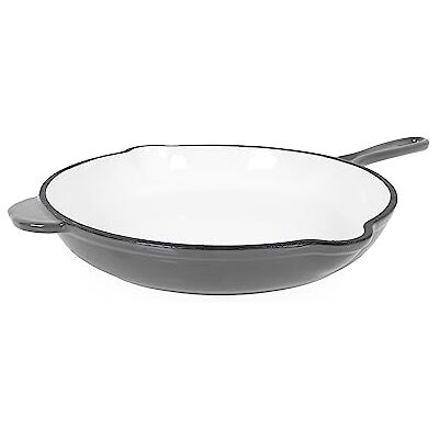 ECHTWERK Braadpan van geëmailleerd gietijzer, met twee handgrepen en schenktuit voor oven, barbecue, barbecue en inductie, crèmekleurig, Ø 26,5 cm, grijs ECHTWERK Braadpan van geëmailleerd gietijzer, met twee handgrepen en schenktuit voor oven, barbecue, barbecue en inductie, crèmekleurig, Ø 26,5 cm, grijs